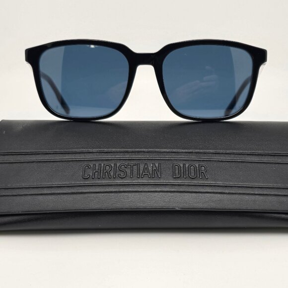 Christian Dior DiorTag SU Black Silver Frame Blue Lens Sunglasses w/ Case Italy